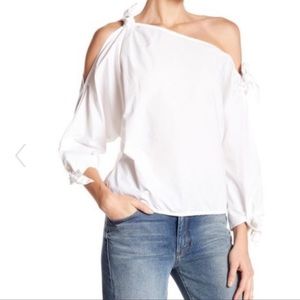 Joie XS White Poplin Cold Shoulder Top